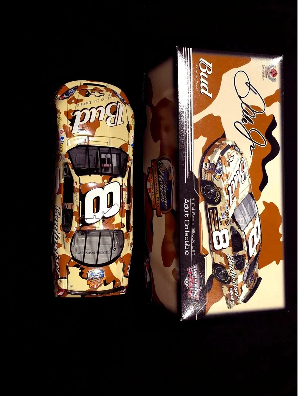 Budweiser #8 NASCAR Diecast Model Car with Camouflage Design